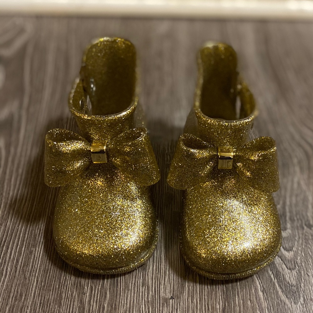 Mini Melissa Gold Glitter Kids Rain Boots